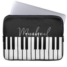 Modern Chic Black & White Piano Tangentbord Monogr Laptop Fodral