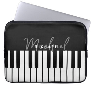 Modern Chic Black & White Piano Tangentbord Monogr Laptop Fodral