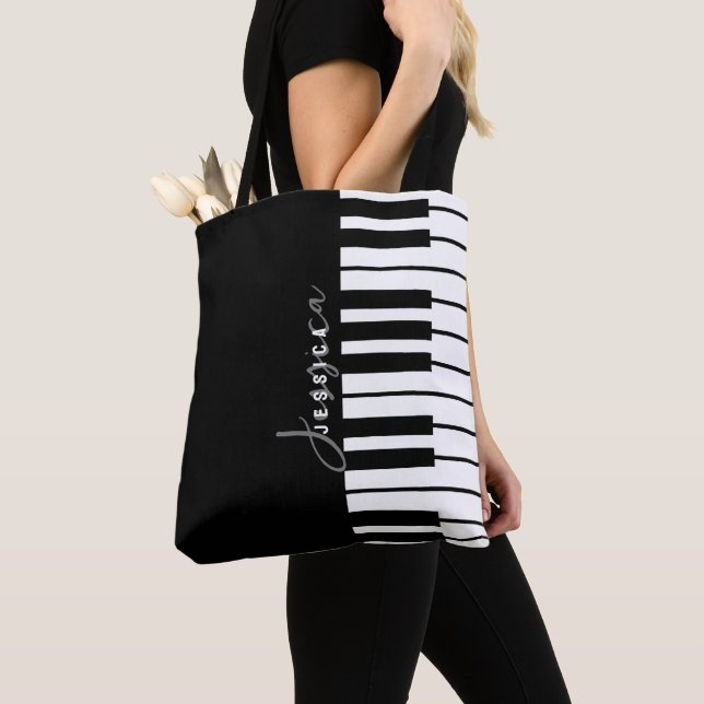 Modern Chic Black & White Piano Tangentbord Monogr Tygkasse (Närbild)