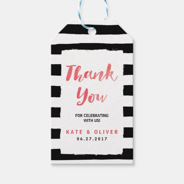 Modern Chic Black & White Rand Tack Presentetikett (Framsidan)