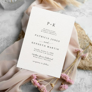 Modern Chic Black & White Struktur Monogram Bröllo Inbjudningar