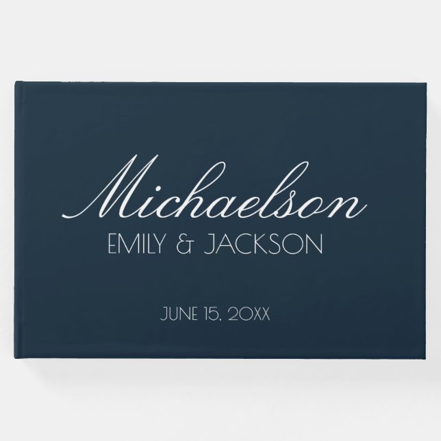 Modern Chic - blått skript Bröllop Gästböcker (Framsida)