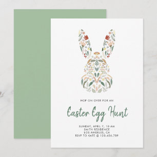 Modern Chic Blommigt Bunny Påskägg Hunt Inbjudningar