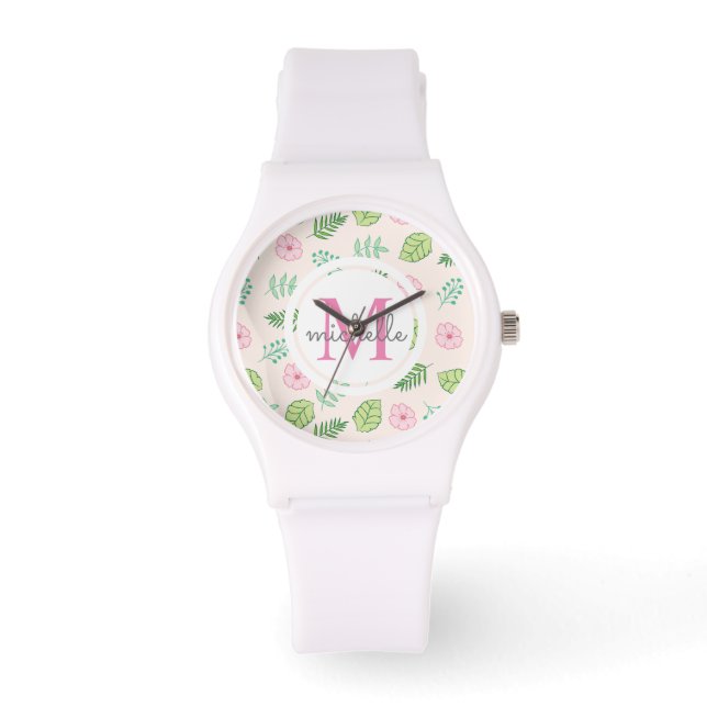 Modern Chic Blommigt Monogram Armbandsur (Framsida)