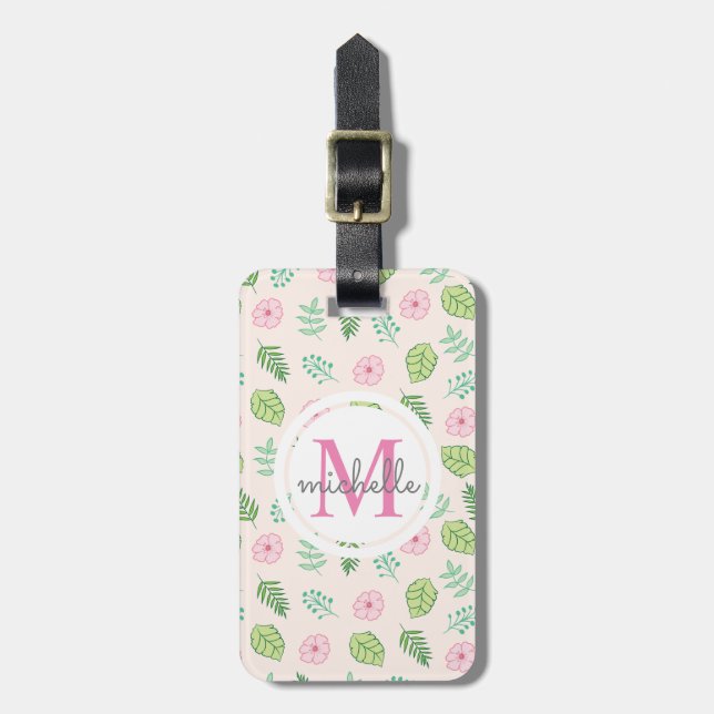 Modern Chic Blommigt Monogram Bagagebricka (Vertikal Framsida)