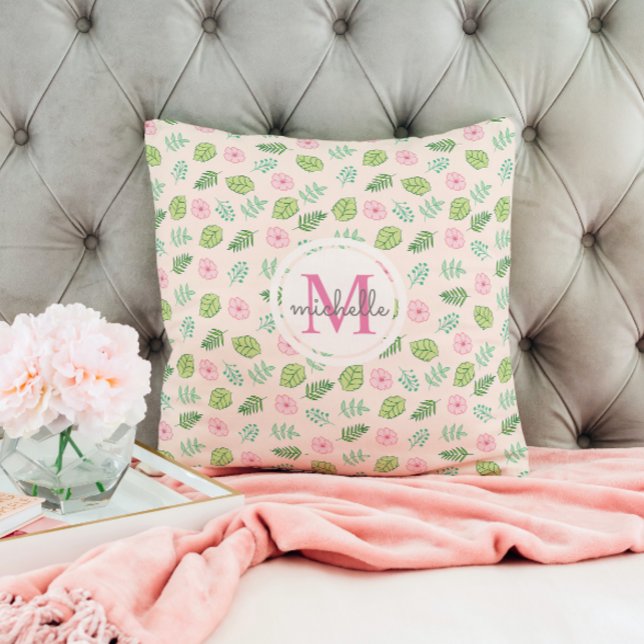 Modern Chic Blommigt Monogram Kudde (Skapare uppladdad)