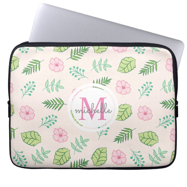 Modern Chic Blommigt Monogram Laptop Fodral (Framsidan)