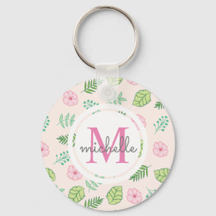 Modern Chic Blommigt Monogram Nyckelring