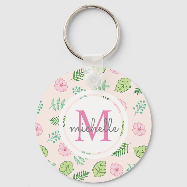 Modern Chic Blommigt Monogram Nyckelring (Framsida)