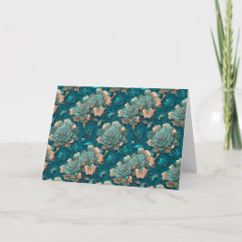 Modern, Chic, Blommigt Teal & Bronze-mappat anteck Anteckningskort
