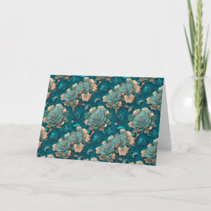 Modern, Chic, Blommigt Teal & Bronze-mappat anteck Anteckningskort