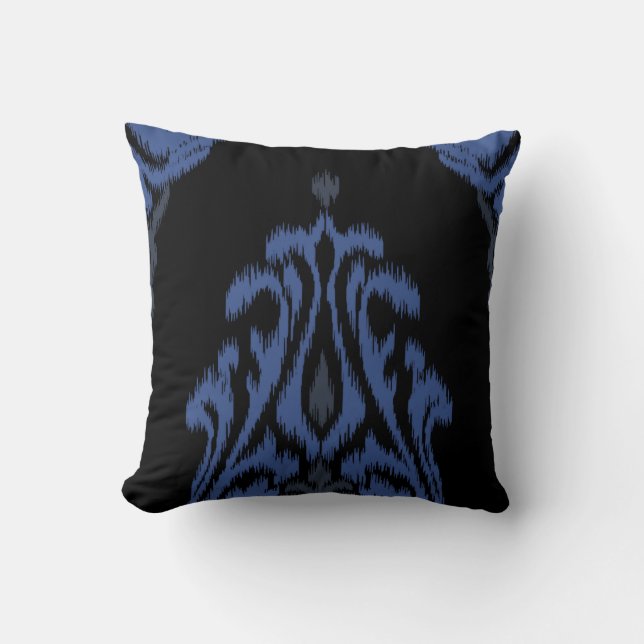 Modern chic blue black damask ikkudde kudde (Framsida)