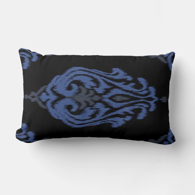 Modern chic blue black damask ikkudde lumbarkudde (Framsida)