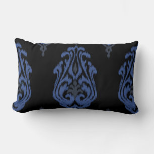 Modern chic blue black damask ikkudde lumbarkudde