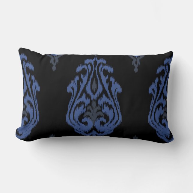 Modern chic blue black damask ikkudde lumbarkudde (Framsida)