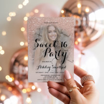 Modern Chic Blush roséguld glitterfoto Sweet 16