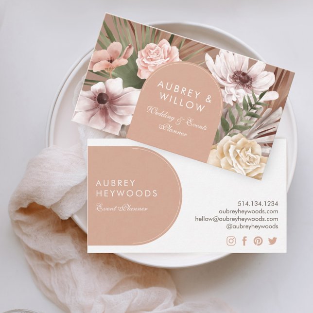 Modern Chic Bohemian Watercolor Boho Blommigts Arc Visitkort (Modern Chic Bohemian Watercolor Boho Florals Arch Business Card)