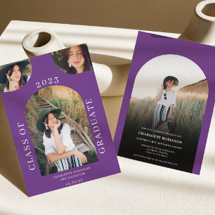 Modern chic boho arch lila 4 foto studenten inbjudningar