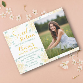 Modern Chic Boho Blommigt Sweet 16 Birthday Photo Inbjudningar