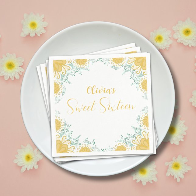 Modern Chic Boho Blommigt Sweet 16. Födelsedagsfes Pappersservett (Skapare uppladdad)