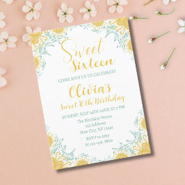 Modern Chic Boho Blommigt Sweet 16 Födelsedagsfest Inbjudningar