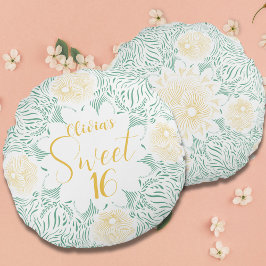 Modern Chic Boho Blommigt Sweet 16 Födelsedagsfest Rund Kudde