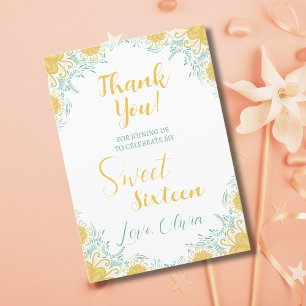 Modern Chic Boho Blommigt Sweet 16 Födelsedagsfest Tack Kort