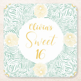 Modern Chic Boho Blommigt Sweet 16 Födelsedagsfest Underlägg Papper Kvadrat