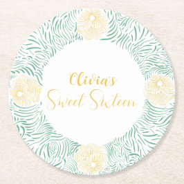 Modern Chic Boho Blommigt Sweet 16 Födelsedagsfest Underlägg Papper Rund