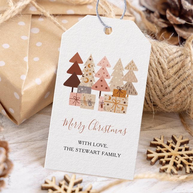 Modern Chic Boho Julgranar Helgdag Presentetikett (Skapare uppladdad)