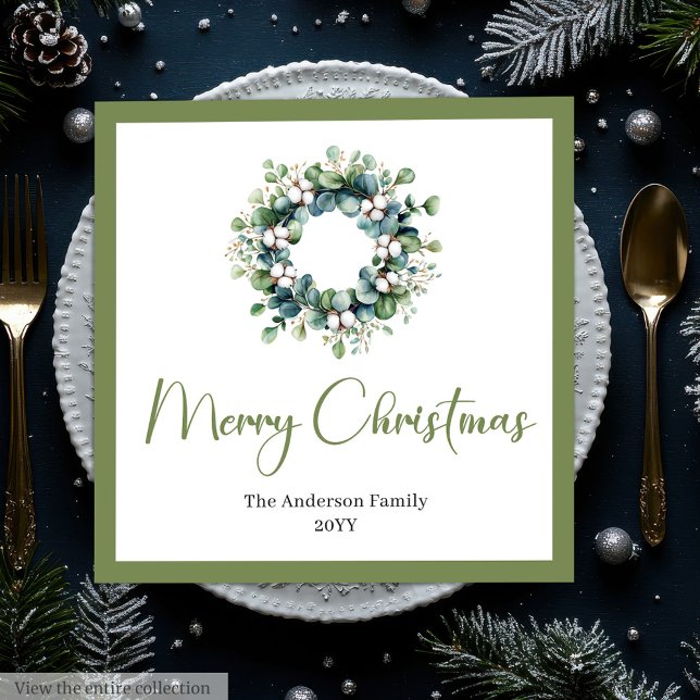 Modern Chic Boho julkrans i neutrala toner Pappersservett (Modern Chic Boho Christmas Wreath in Neutral Tones Paper Dinner Napkins)
