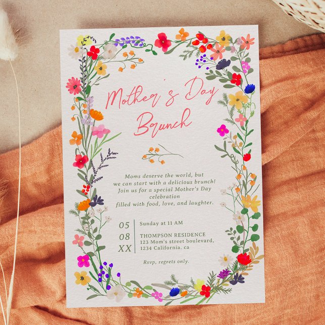 Modern chic boho - ljusa vilder blommor mors dag inbjudningar (Skapare uppladdad)