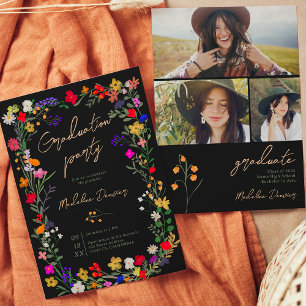 Modern chic boho - ljusa vilder blommor studenten inbjudningar