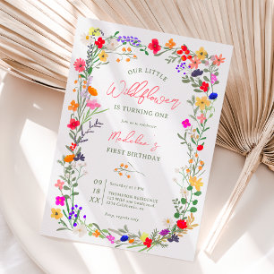 Modern chic boho smart vild blommor 1:a födelsedag inbjudningar