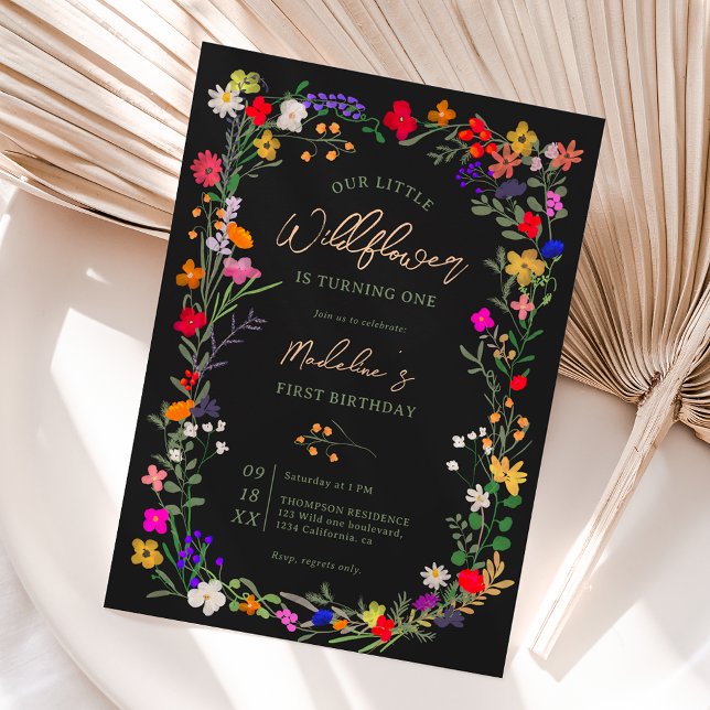 Modern chic boho smart vild blommor 1:a födelsedag inbjudningar (Skapare uppladdad)