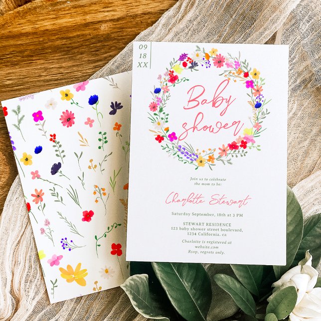 Modern chic boho smart vild blommor babydusch inbjudningar (Skapare uppladdad)