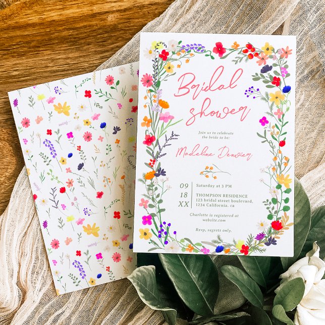 Modern chic boho smart vild blommor möhippa inbjudningar (Skapare uppladdad)