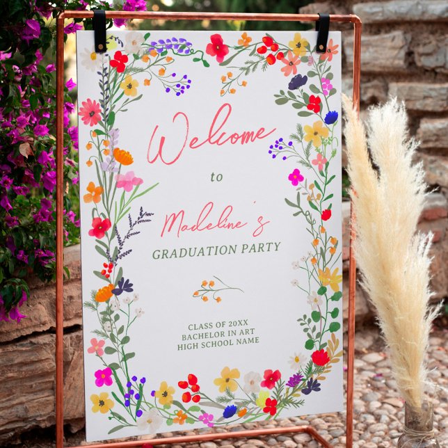 Modern chic boho vild blommor studenten välkomnar poster (Modern chic boho wild flowers graduation welcome poster)