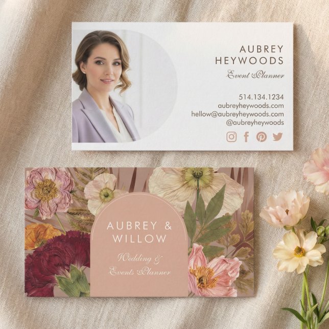 Modern Chic Boho Vilda Blommor Foto Ark Visitkort (Modern Chic Bohemian Wildflowers Photo Arch Business Card)