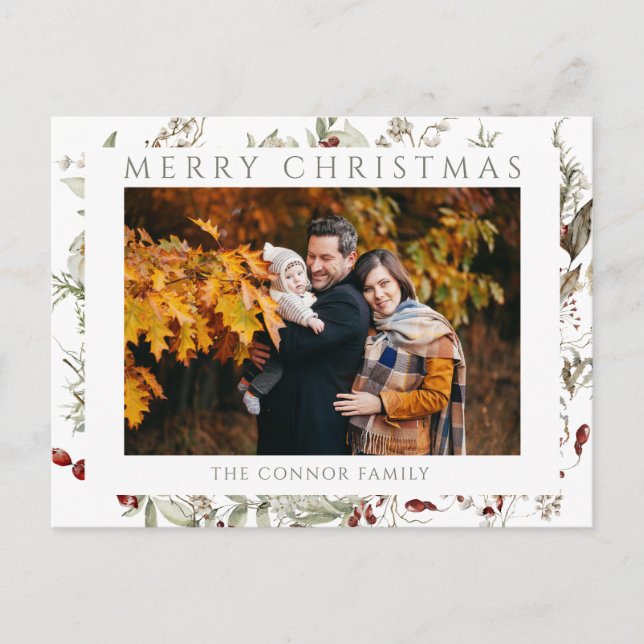 Modern Chic Boho Vildblomma Gläd dig julen Vykort (Framsida)