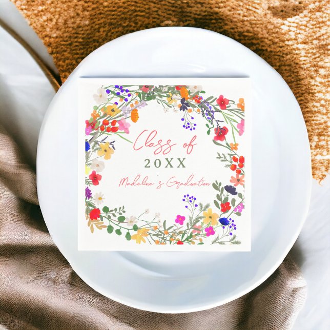 Modern chic boho wildblomma studenten pappersservett (Modern chic boho wildflowers graduation napkins)