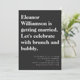 Modern Chic Bold Black Typography Möhippa Brunch Inbjudningar