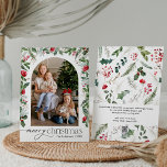 Modern Chic Botaniskt diagram 1 - foto God jul Julkort<br><div class="desc">Den här samlingen har vattenfärgade röda blommigtar,  bär och vintergröna med modern och elegant typografi,  med ett botaniskt mönster baksida på vintern.</div>