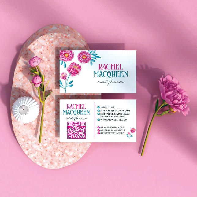 Modern Chic Bright Blommigt blommar vattenfärg Visitkort (Skapare uppladdad)