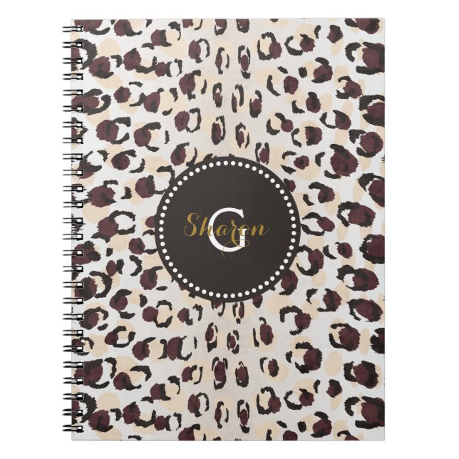 Modern chic brun cheetah print mönster monogram anteckningsbok (Framsidan)