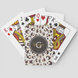 Modern chic brun cheetah print mönster monogram casinokort