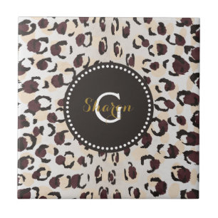 Modern chic brun cheetah print mönster monogram kakelplatta