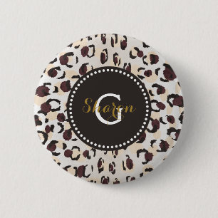Modern chic brun cheetah print mönster monogram knapp