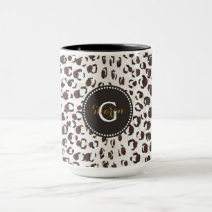 Modern chic brun cheetah print mönster monogram mugg