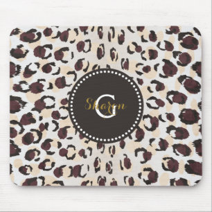 Modern chic brun cheetah print mönster monogram musmatta